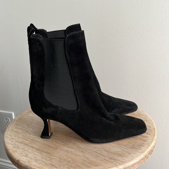 Womens Sam Edelman Lani Square Toe Chelsea Boots in Black Suede NWOB - Picture 2 of 10